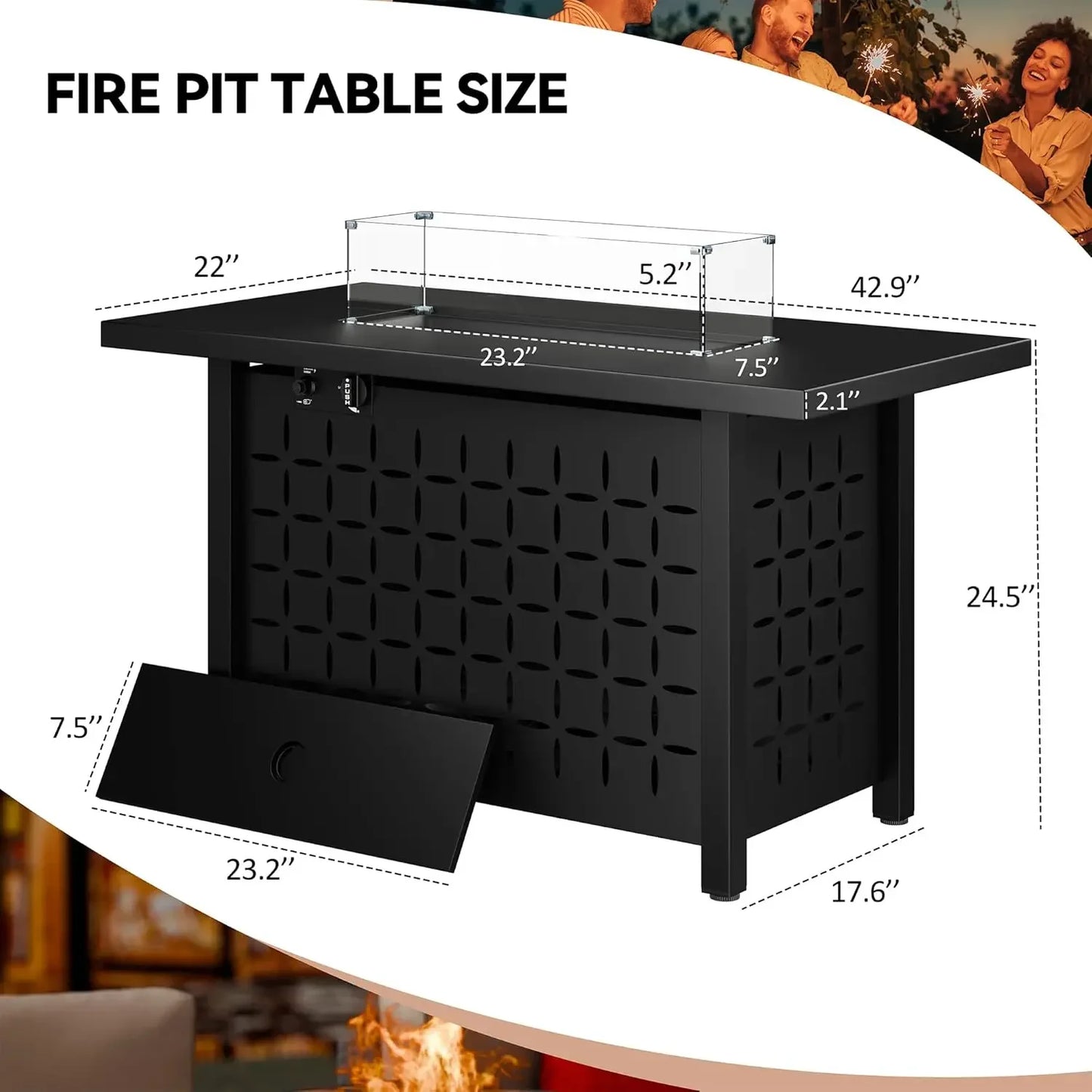 7 Piece Patio Furniture Set with Gas Fire Pit Table, Outdoor Conversation Sets Wicker Rattan Sectional Sofa with Coffee