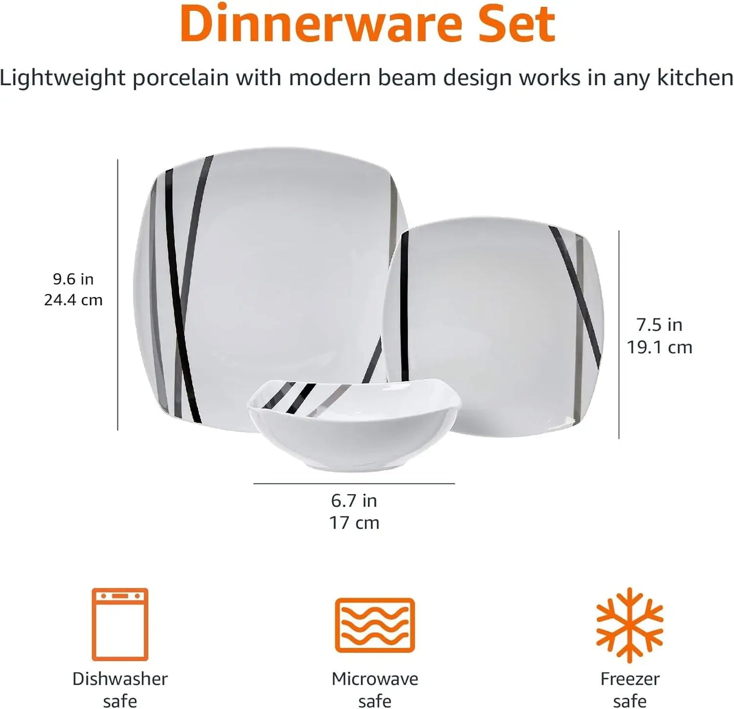 Eighteen Piece Square Dinnerware Set For Six Modern Beams Plates And Bowls