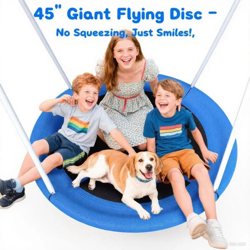 Heavy Duty 500lbs Saucer Swing Set - Outdoor Metal Frame Playground Equipment for Backyard, Includes 45'' Tree Swing & Adjustabl
