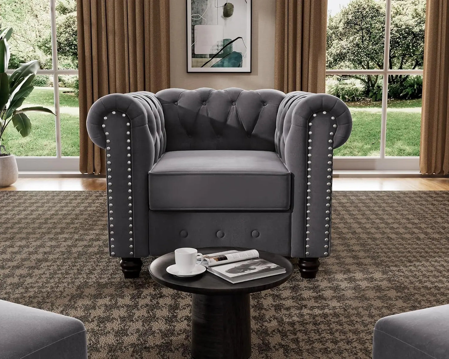 Classic Chesterfield Sofa Set 82'', Tufted Sofa Couch Set with Solid Wood Legs Thick Cushion, Pet-Friendly 3-Seater Sofas