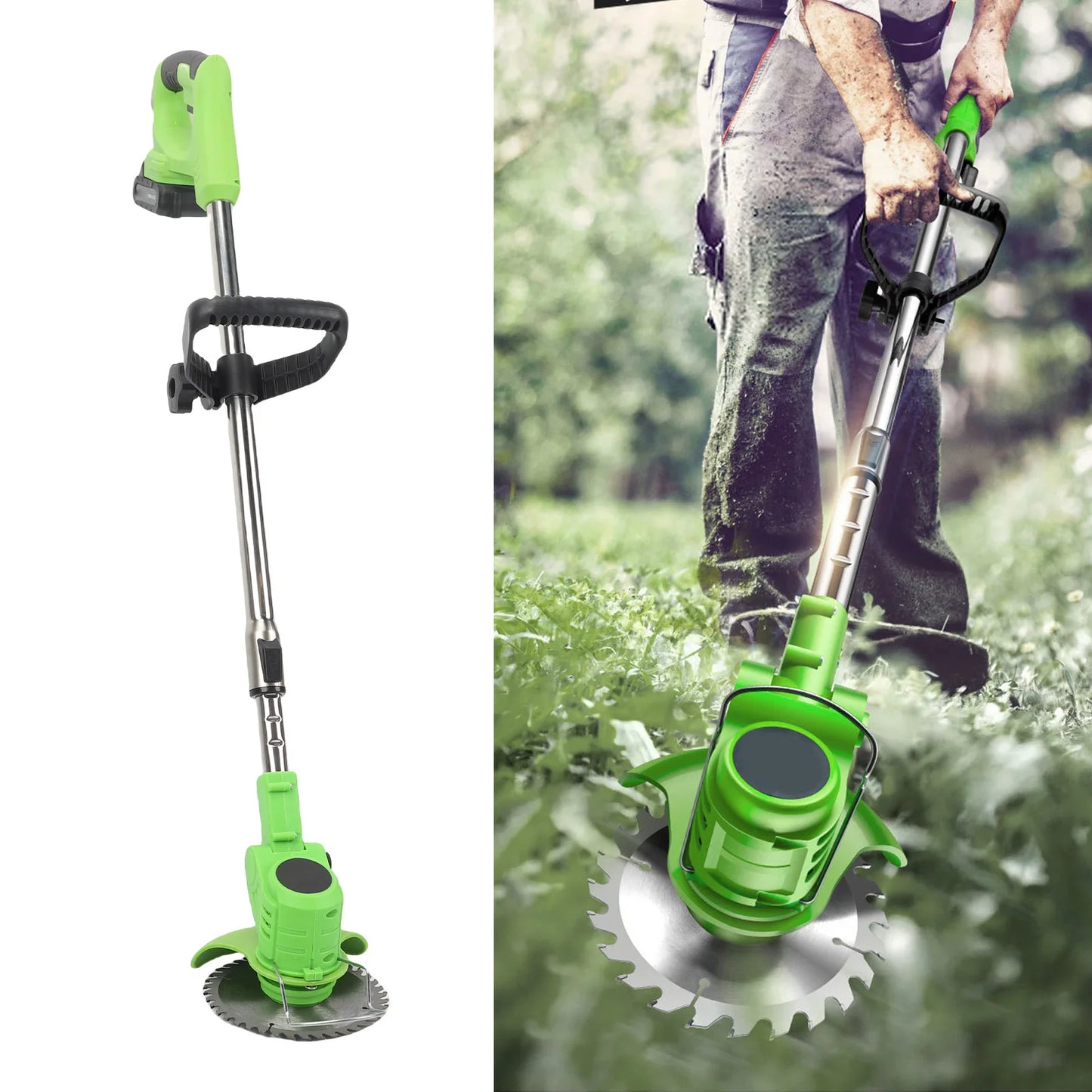 Cordless String Trimmer 2x7500mAh Telescopic Handle Battery Powered Weed Trimmer Lightweight Stainless Steel Plastic for Yard