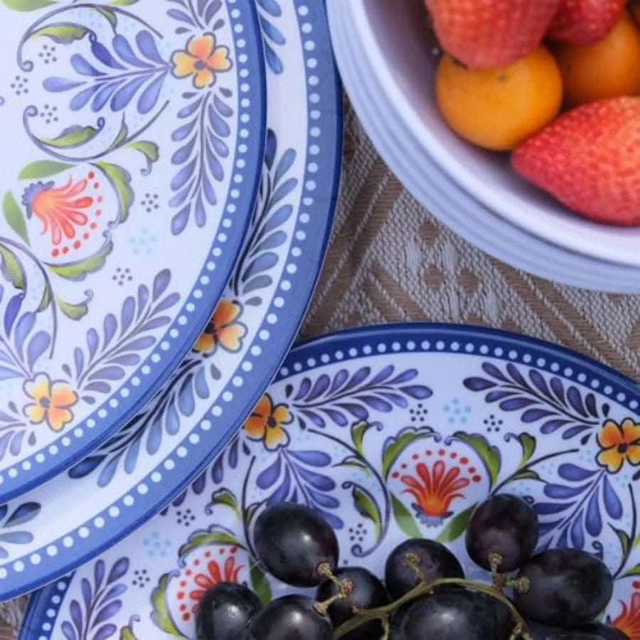 Melamine Dinnerware Set 12 Piece Serves Four Unbreakable Plates and Bowls