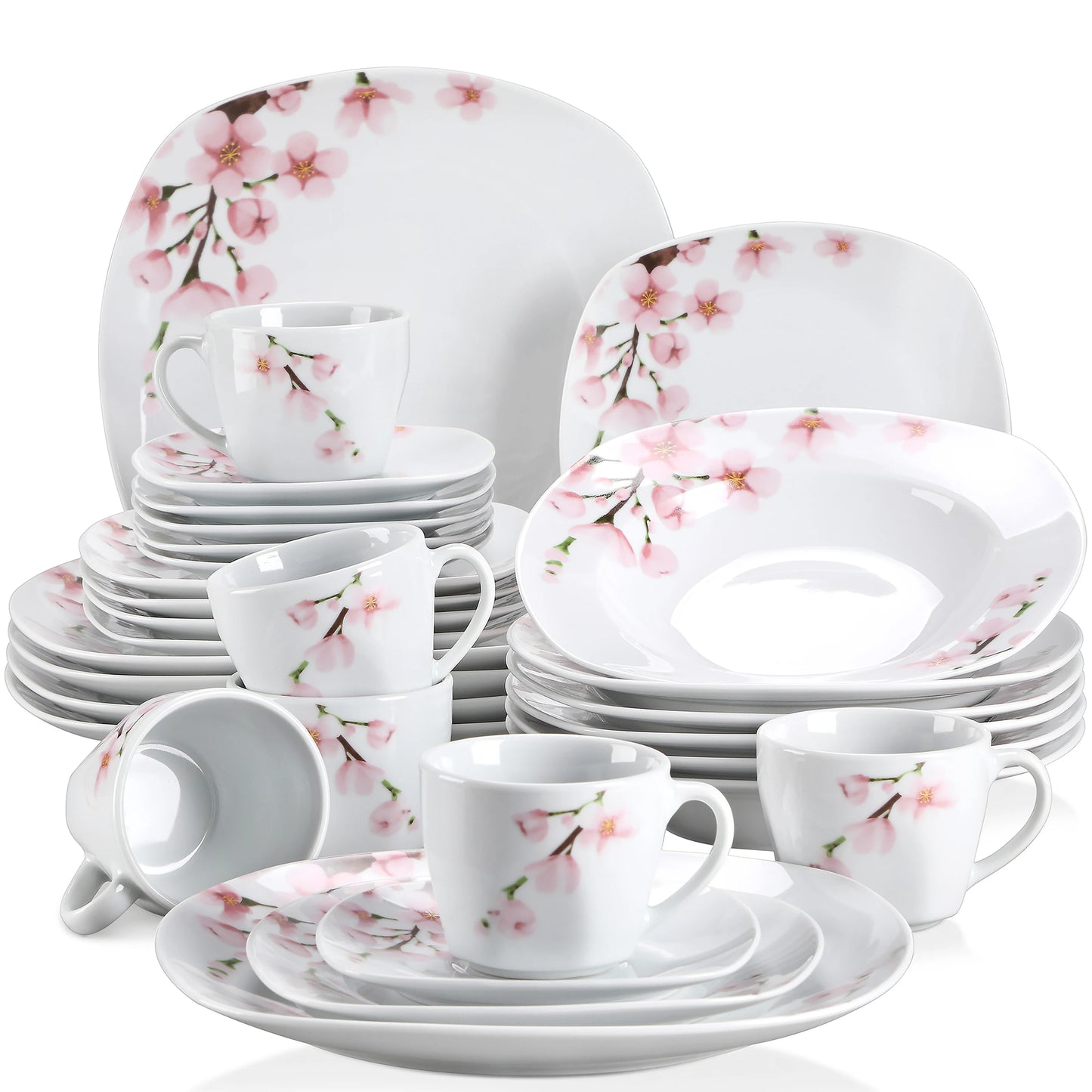 Veweet Annie 30 Piece Porcelain Dinnerware Set Floral Pink Service For 6