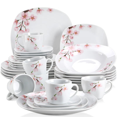 Veweet Annie 30 Piece Porcelain Dinnerware Set Floral Pink Service For 6