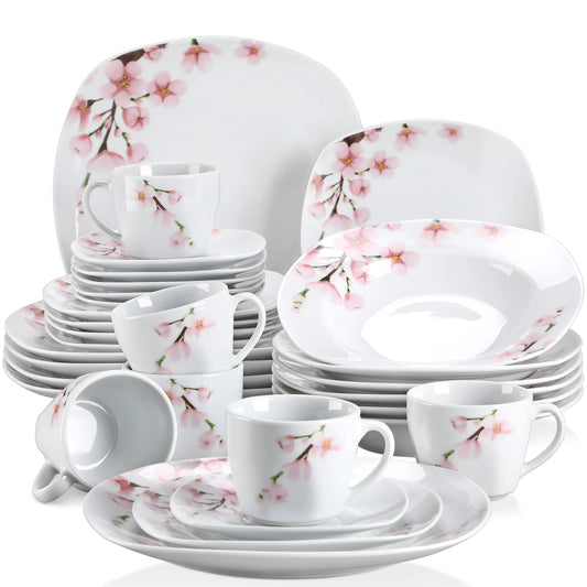 Veweet Annie 30 Piece Porcelain Dinnerware Set Floral Pink Service For 6