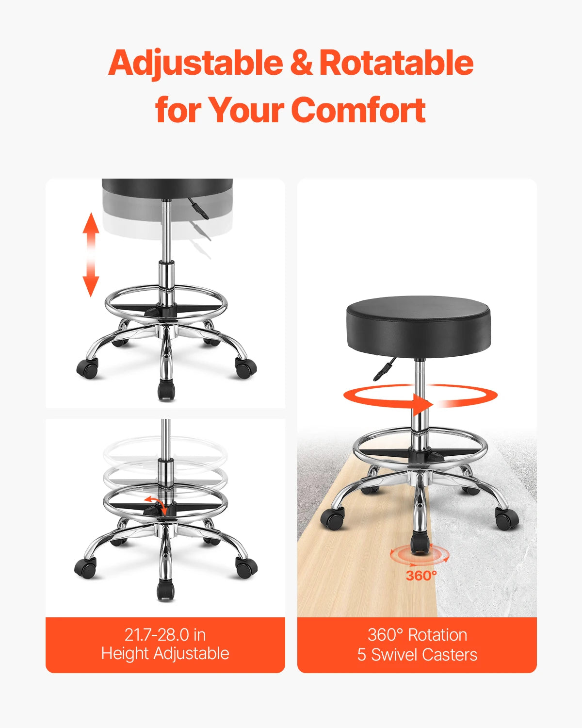 SucceBuy Adjustable Rolling Stool With Wheels 450 Lbs For Salon Spa