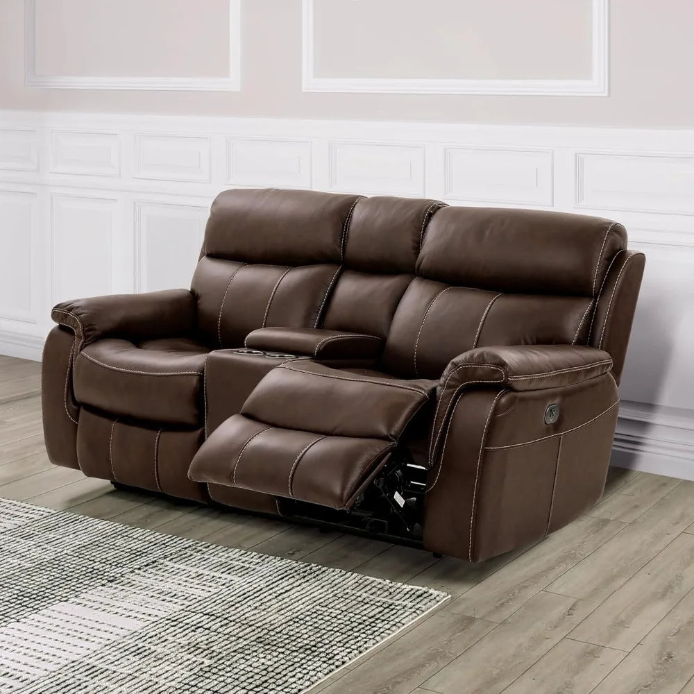 Corrals Top Grain Leather 2-Piece Power Recline Sofa Set with Pillow Top Arms, Cup Holders for Living Room