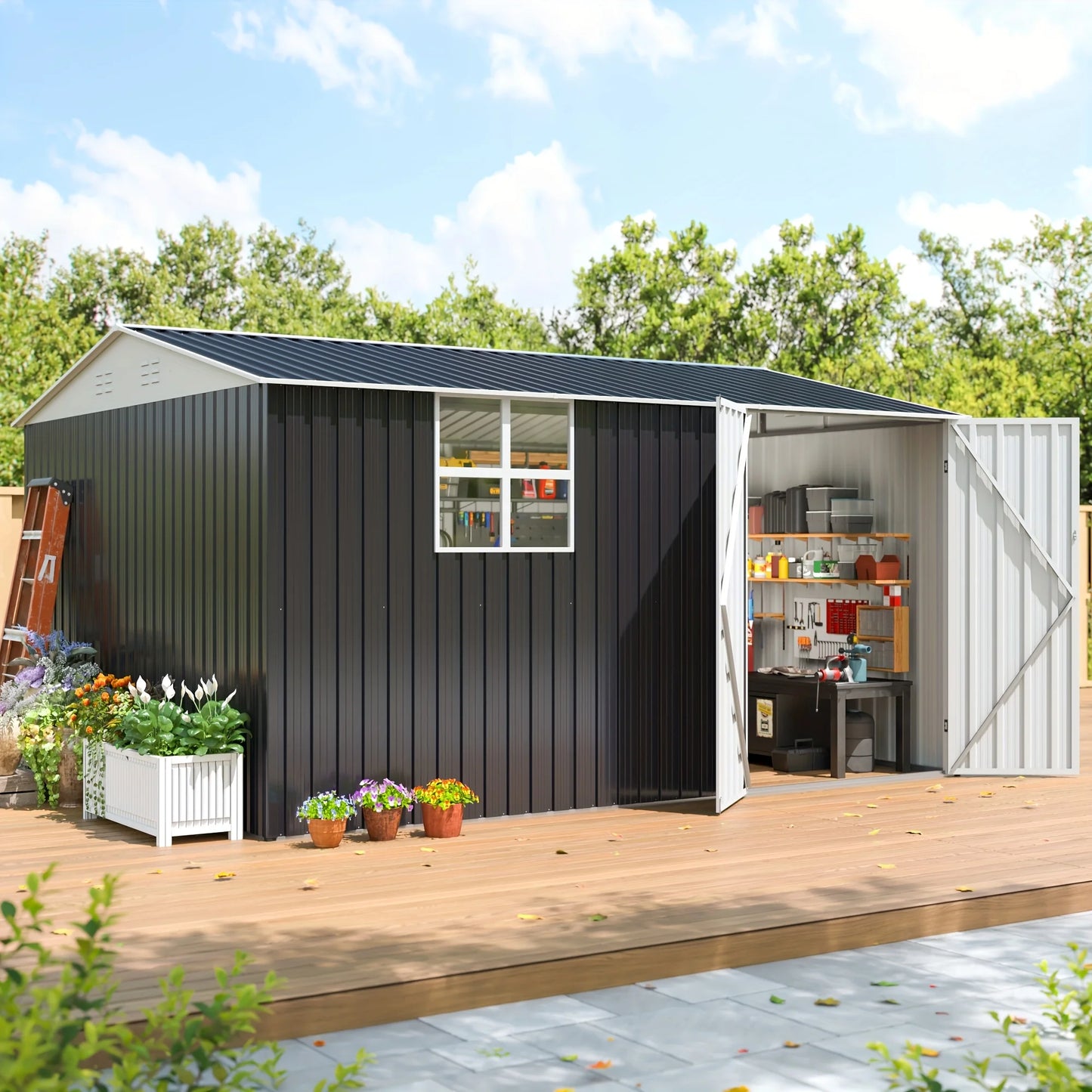 Polar Aurora 10x12 Metal Storage Shed Lockable Windows