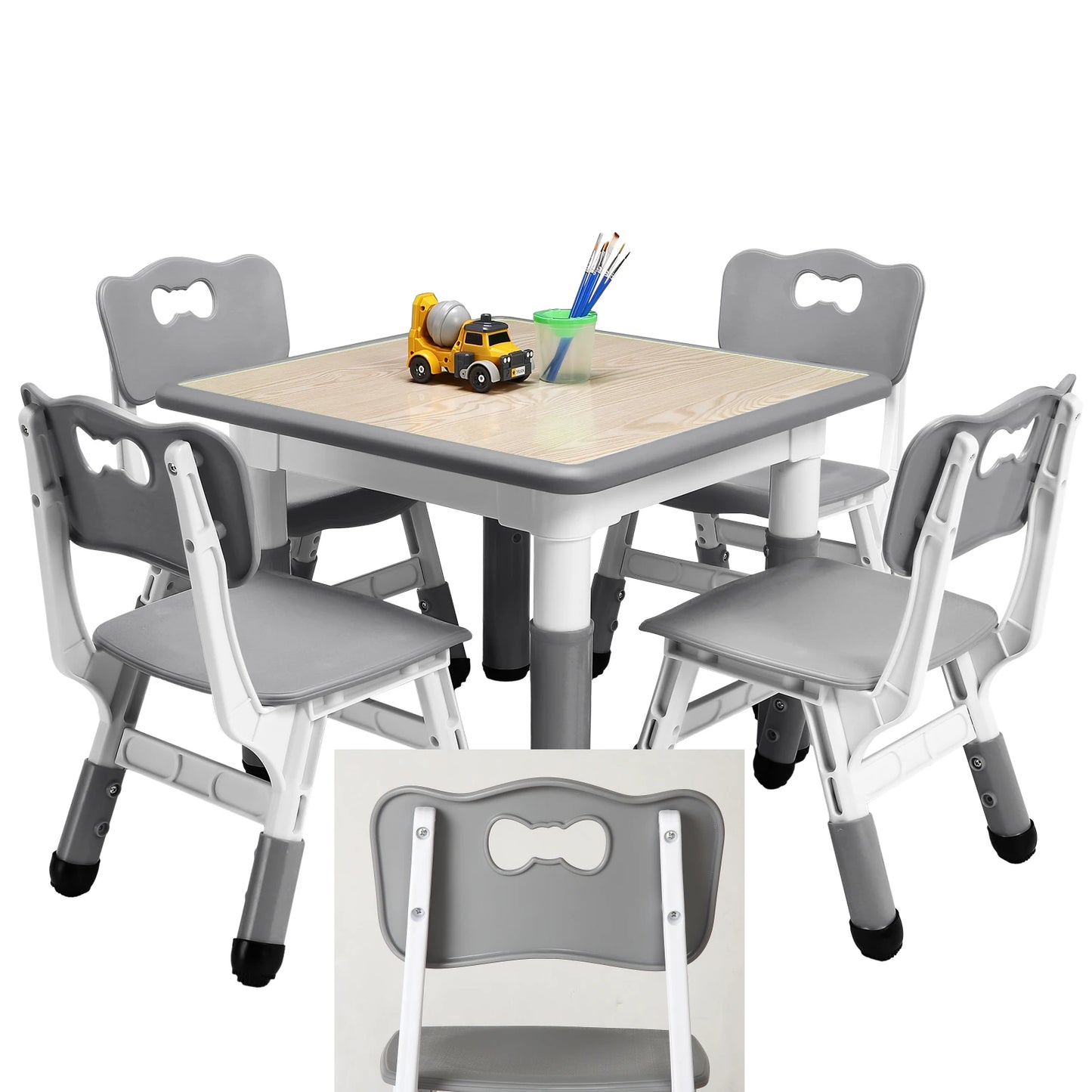Kids Table And 4 Chairs Set Height Adjustable Non Slip Legs Graffiti Top