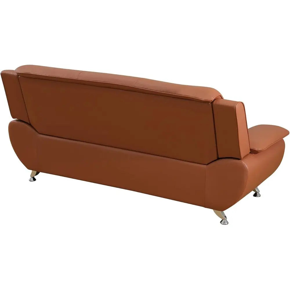 Orange Modern Leather Sofa Set With Pillow Top Armrests 3 Seater
