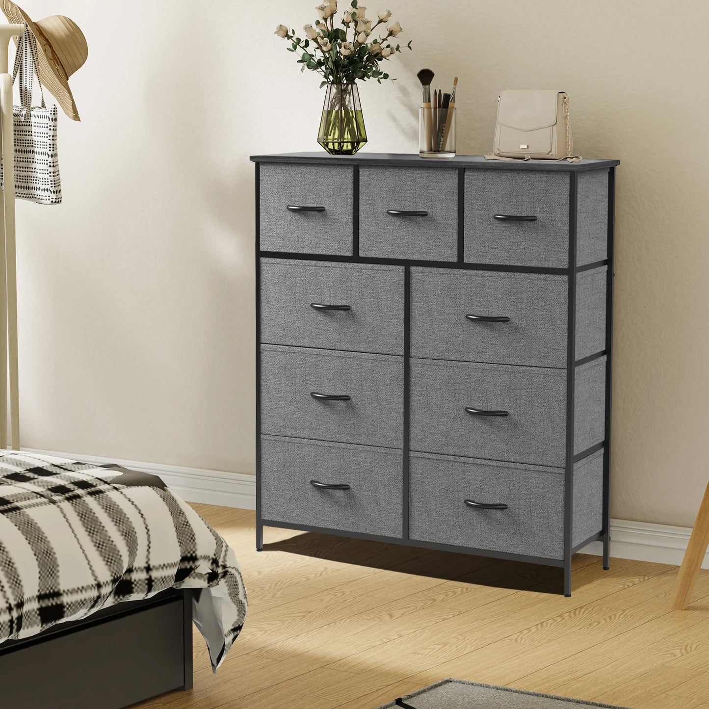 JHK 9 Fabric Storage Drawers Dresser Wardrobe Tall Chest Closet Organizer
