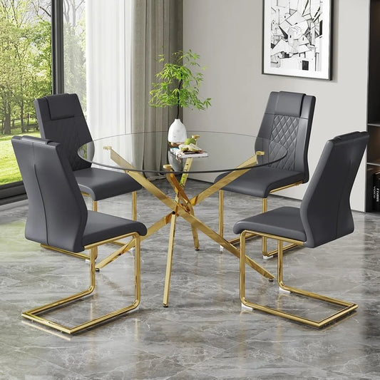 Round Glass Dining Table Set 5 Piece For 4 Modern 47 Inch