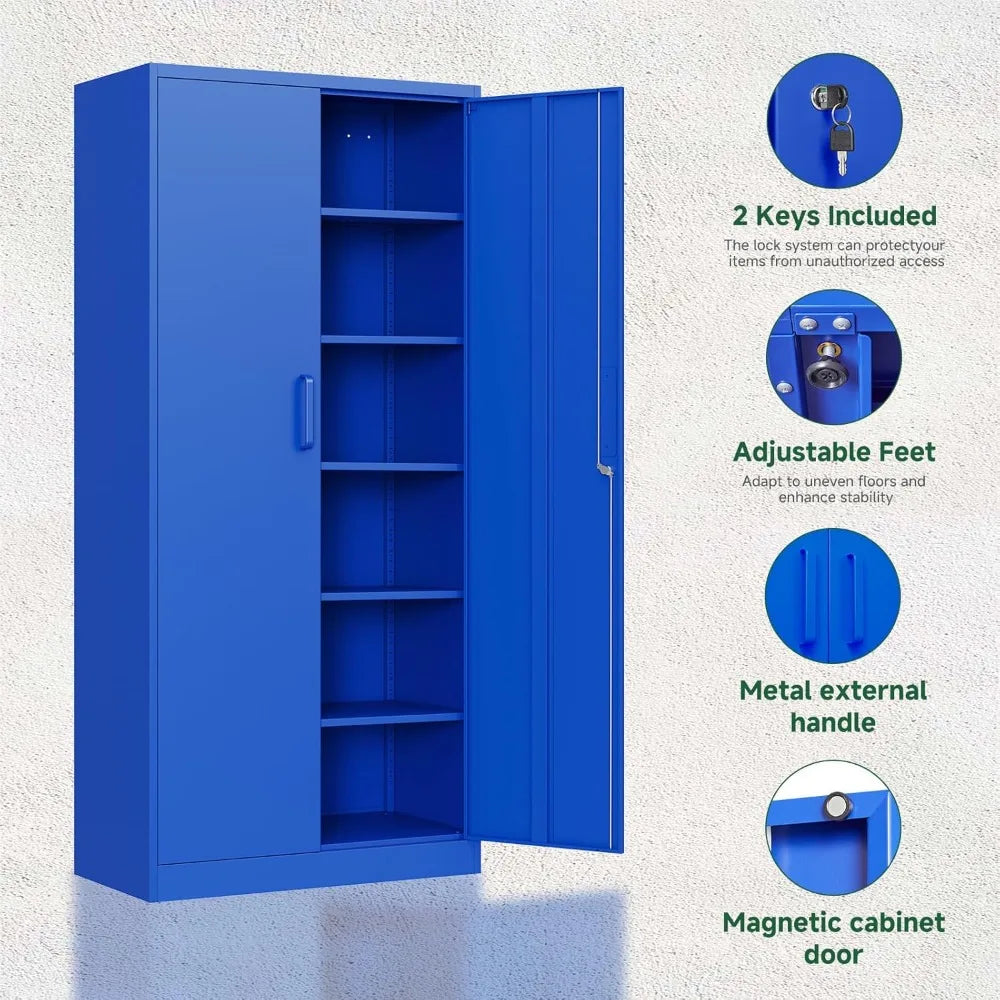 Metal Garage Storage Cabinets With Lock Door And Adjustable Shelves For Home