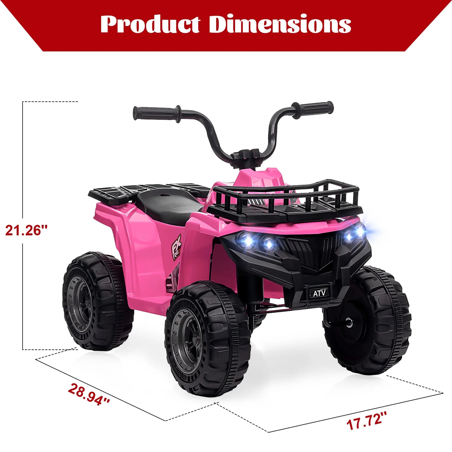 12V Kids Ride On ATV With Bluetooth Audio High Low Speed LED Headlights Radio