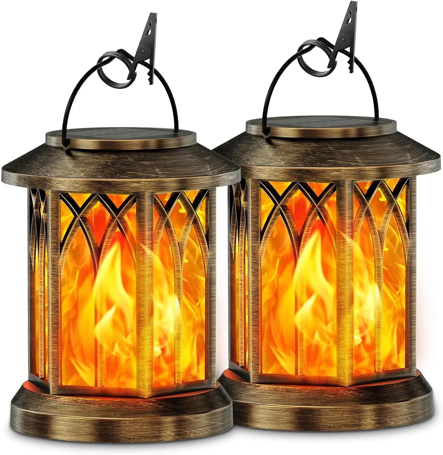 2 Pack Flickering Flame Solar Lanterns Garden Outdoor