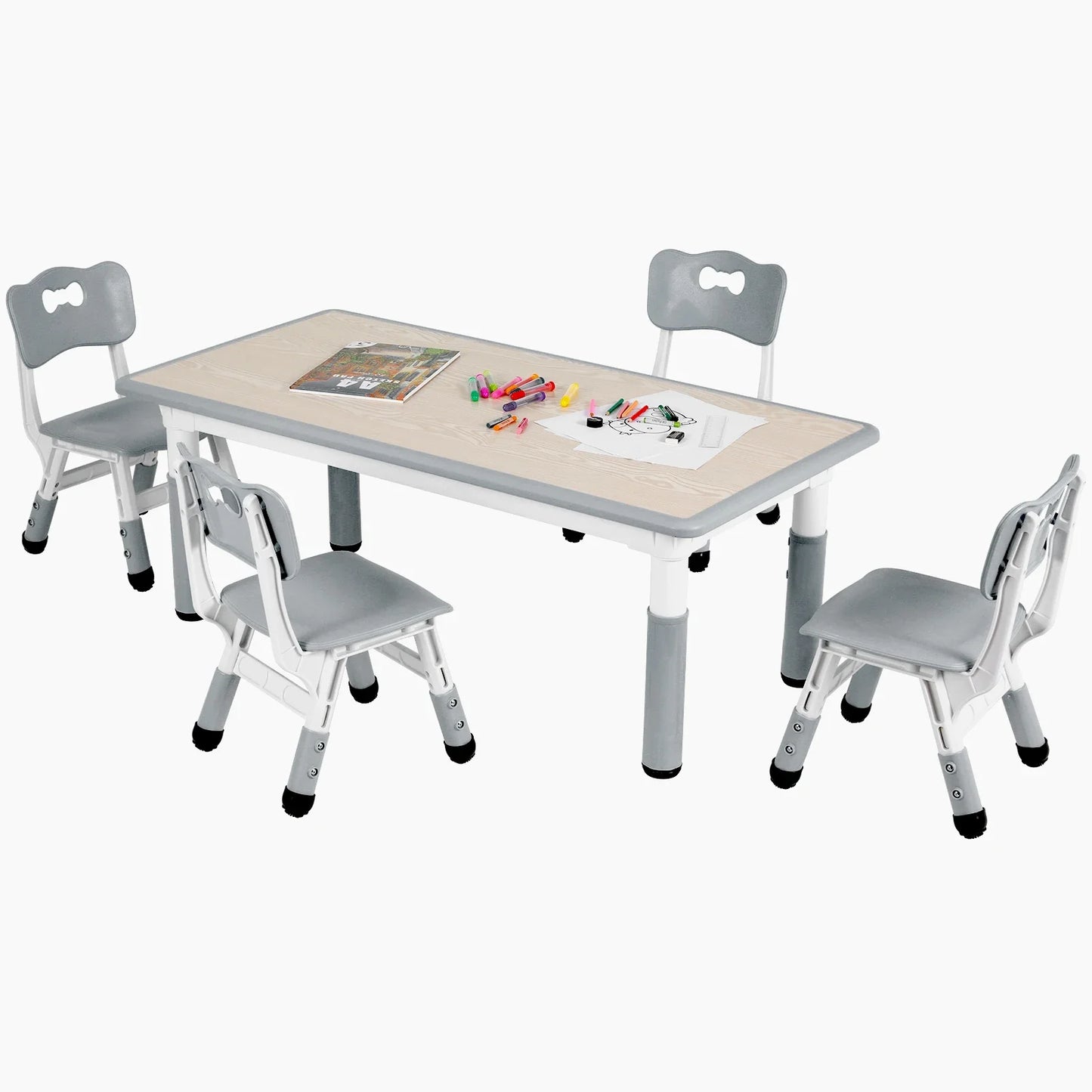 Kids Table And 4 Chairs Set Height Adjustable Graffiti Desktop Non Slip Legs