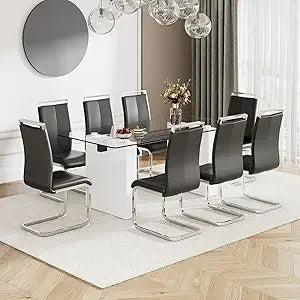 71Inch Glass Dining Table Set For 6 With Tempered Glass