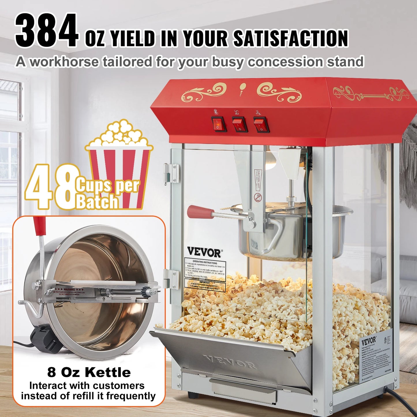 SucceBuy 8 To 12 Oz Electric Popcorn Maker Popper Machine With Scoop