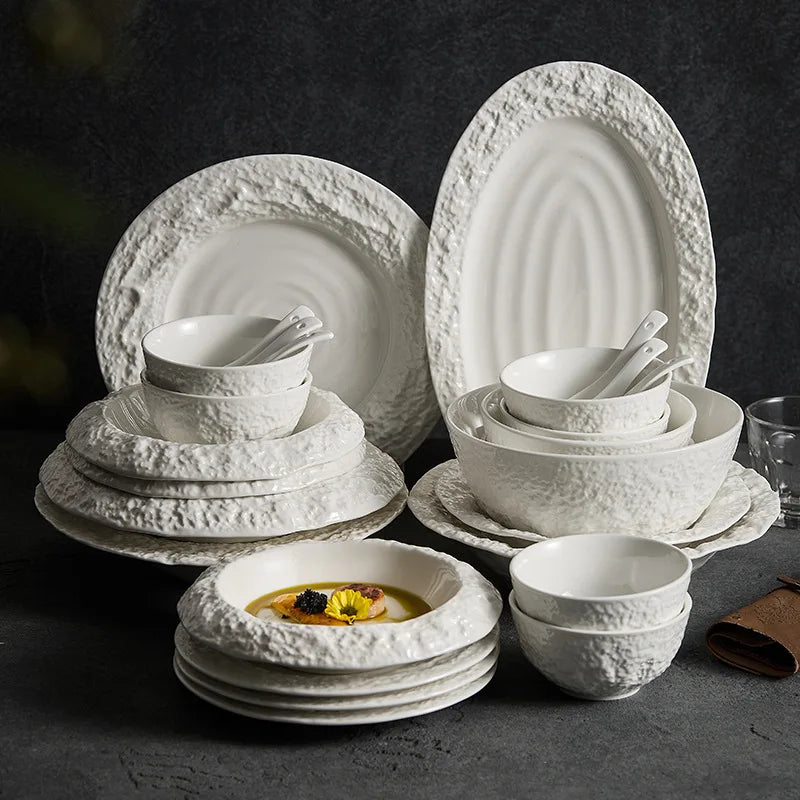 White Ceramic Tableware Set With Bowls And Chopsticks Luxury Porcelain