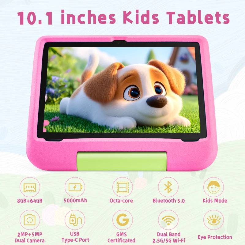 Kids Tablet 10 Inch IPS Android 15 8GB 64GB With Parental Control WiFi 6