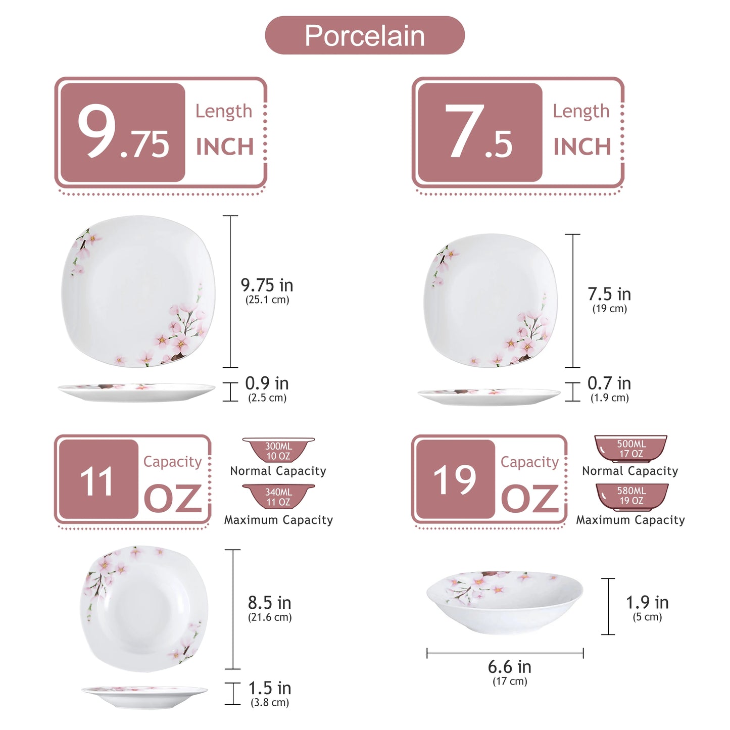 Veweet Annie 30 Piece Porcelain Dinnerware Set Floral Pink Service For 6