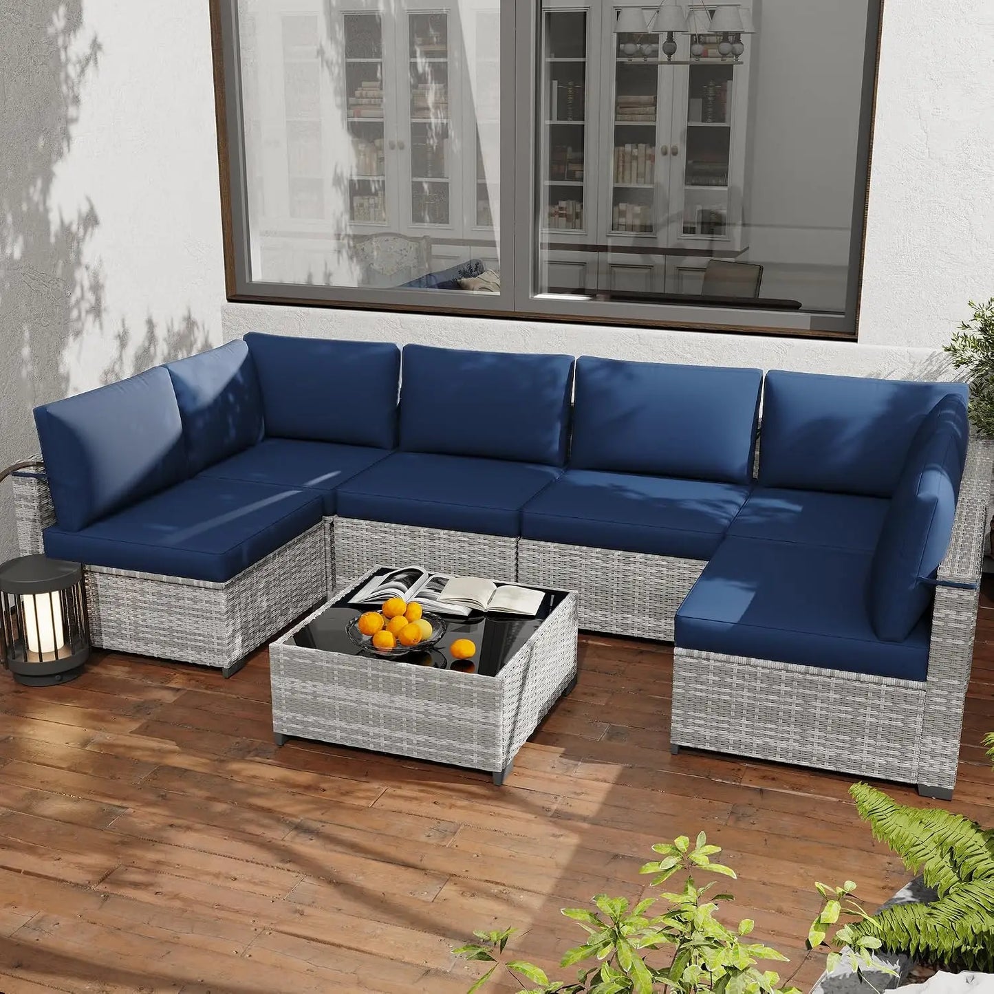 7 Pack All Weather PE Rattan Modular Sectional Conversation Patio Set, Custom