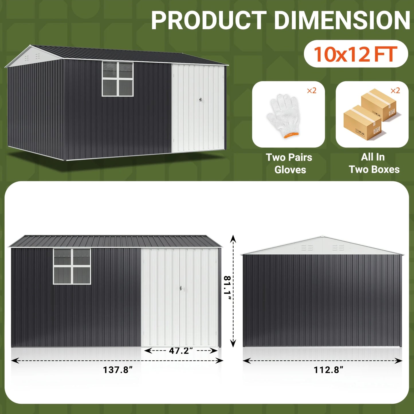 Polar Aurora 10x12 Metal Storage Shed Lockable Windows