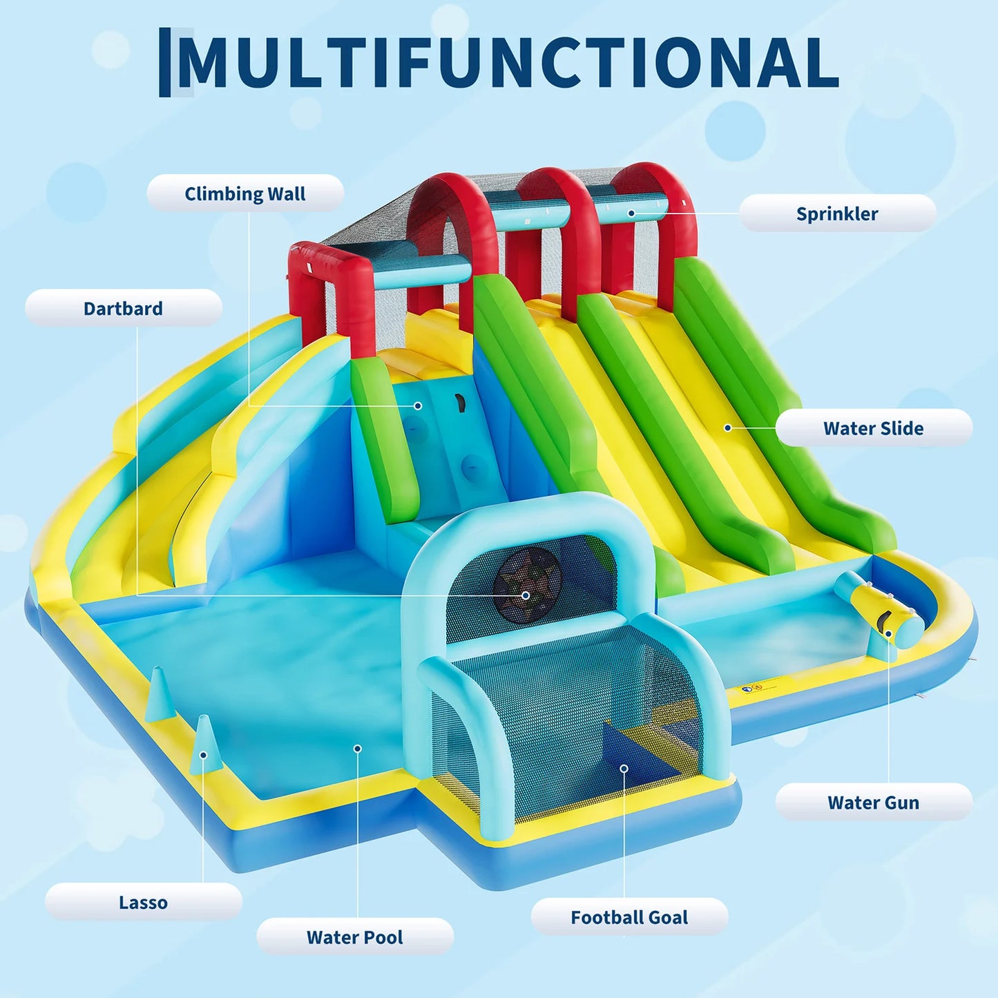Inflatable Bounce House With 3 Water Slides Oxford Fabric Bouncy Castle For Kids