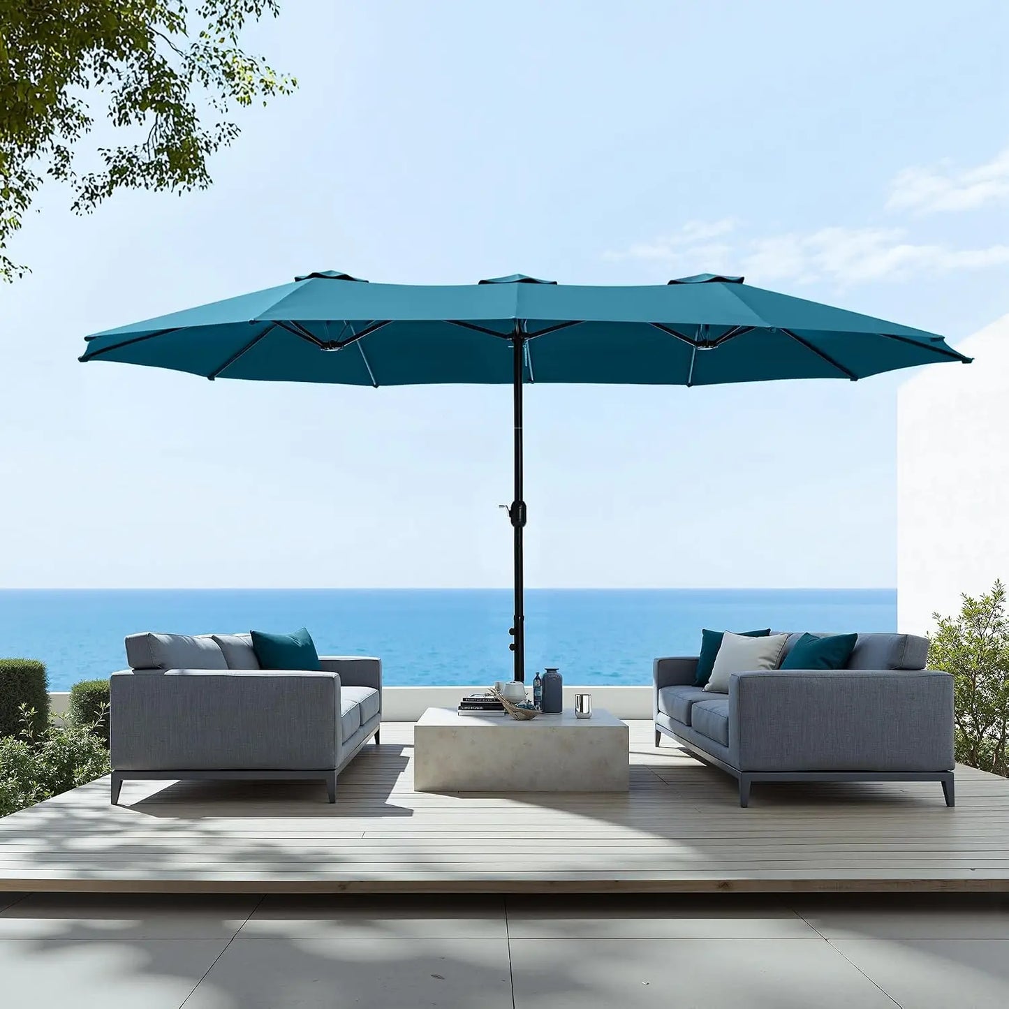 15ft Extra Large Rectangular Market Patio Umbrella,Heavy Duty,Base Included,Outdoor,Custom