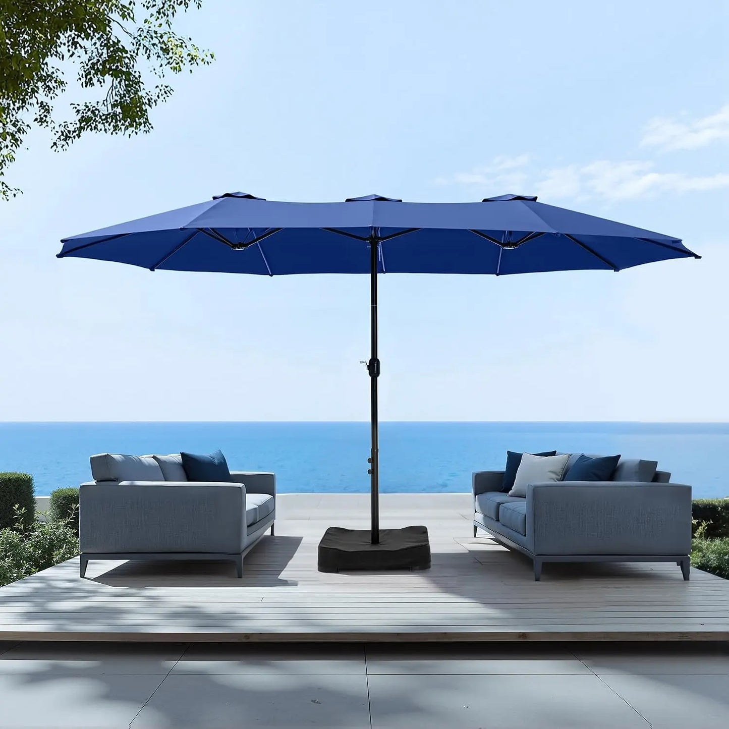 15ft Extra Large Rectangular Market Patio Umbrella,Heavy Duty,Base Included,Outdoor,Custom