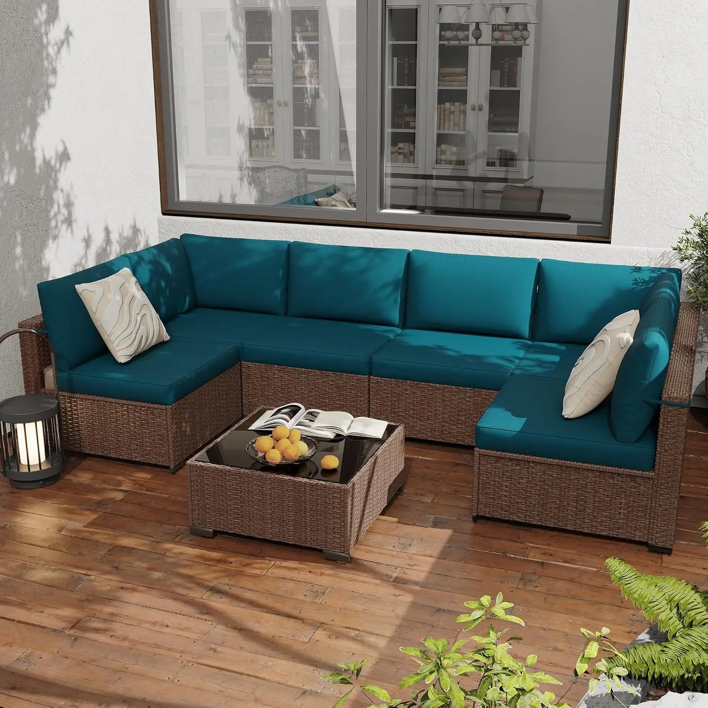 7 Pack All Weather PE Rattan Modular Sectional Conversation Patio Set, Custom