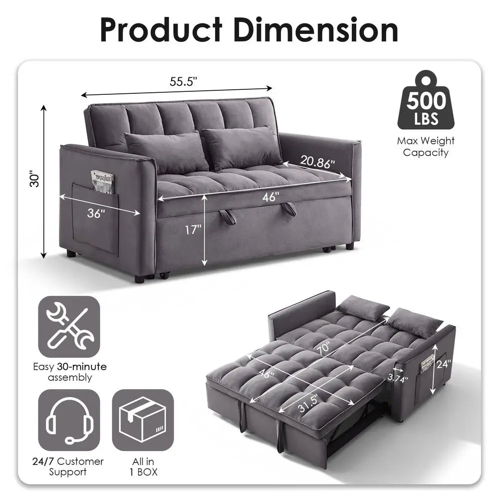 One In One Convertible Sleeper Sofa Bed Modern Loveseat With Adjustable Backrest