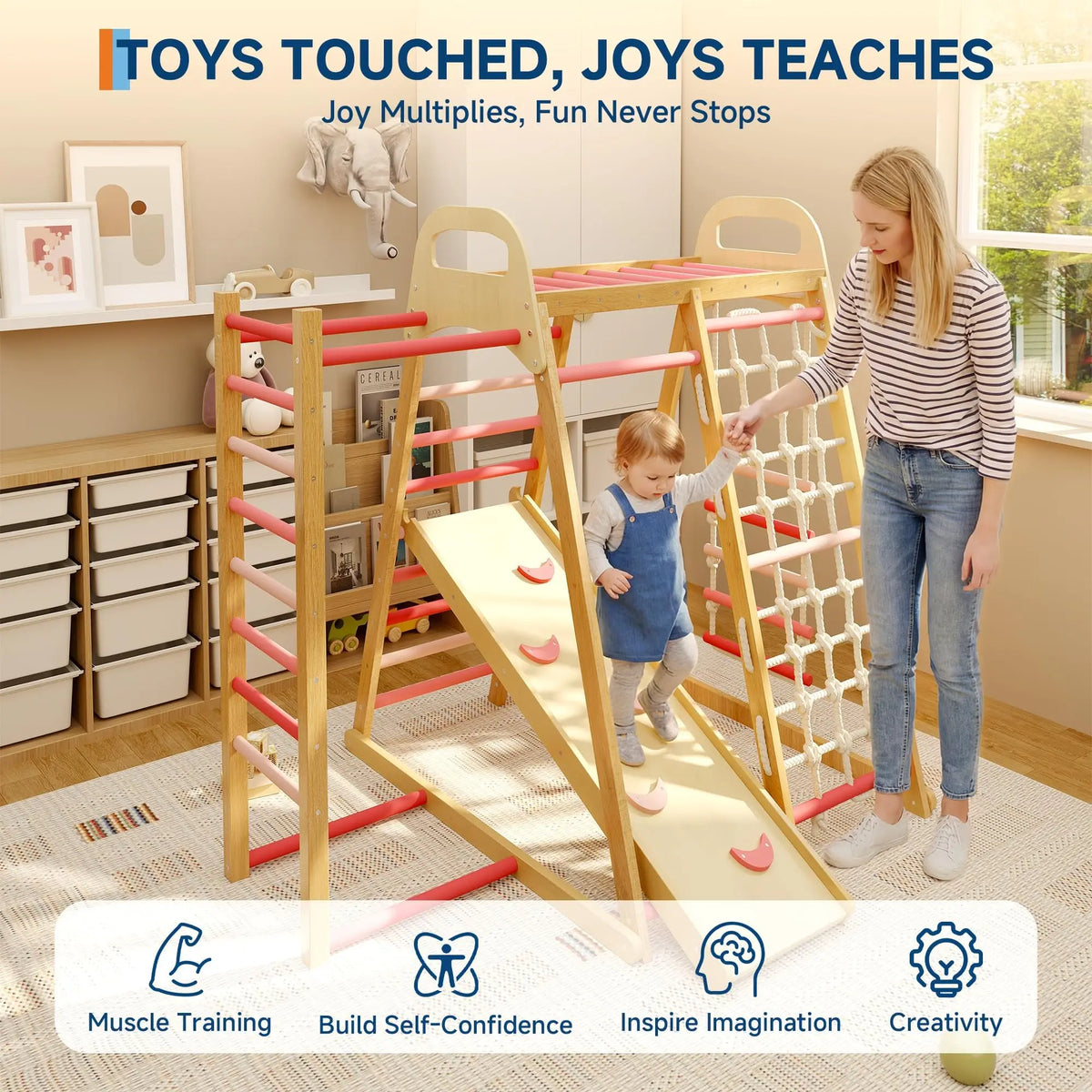 Foldable Wooden Climbing Triangle 7 In 1 Indoor Play Set For Kids Age 3
