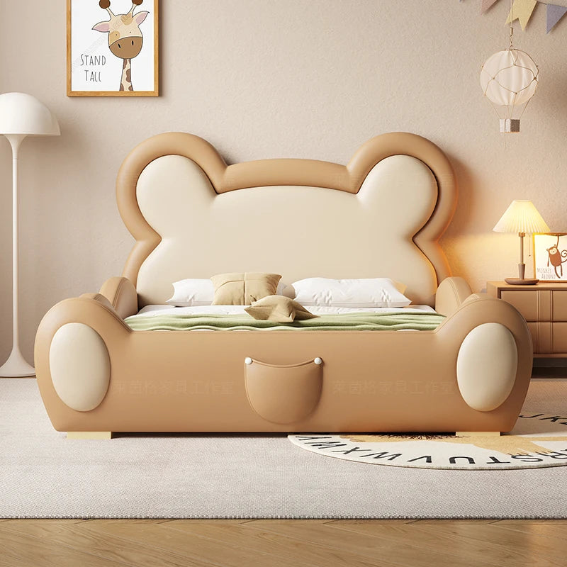 Children's Bed with Safety Guardrail Slide Boy and Girl Cartoon Cute Bear Solid Bed Single Bedroom Small Bed Cama Para Niña