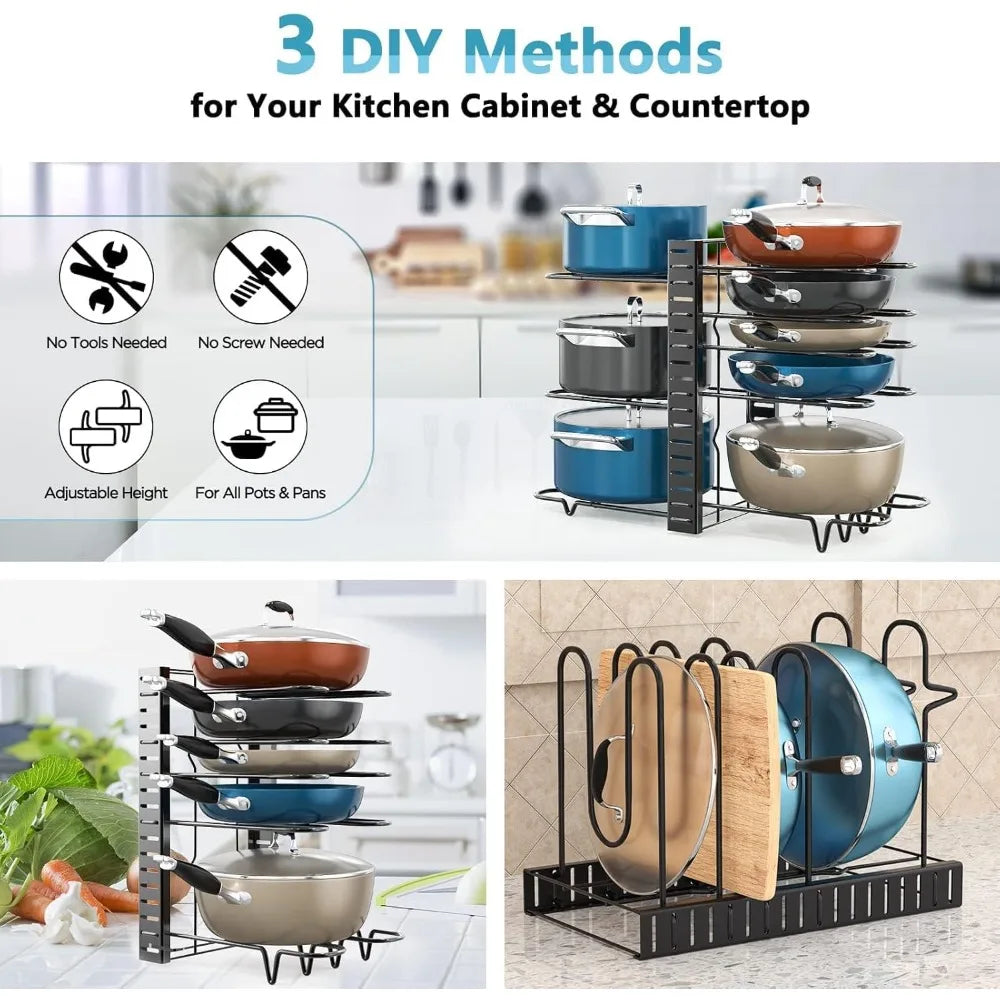 Pots And Pans Organizer For Cabinet 8 Tier Adjustable Pan Rack DIY