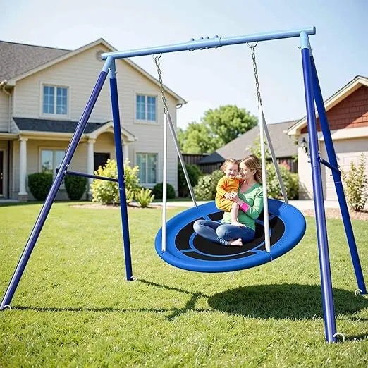 Heavy Duty 500lbs Saucer Swing Set - Outdoor Metal Frame Playground Equipment for Backyard, Includes 45'' Tree Swing & Adjustabl
