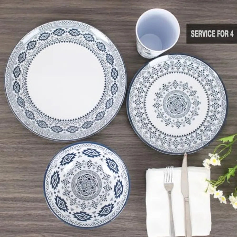 Melamine Dinnerware Set For 4 To 16 Pcs Camping Unbreakable Plates Bowls Cups