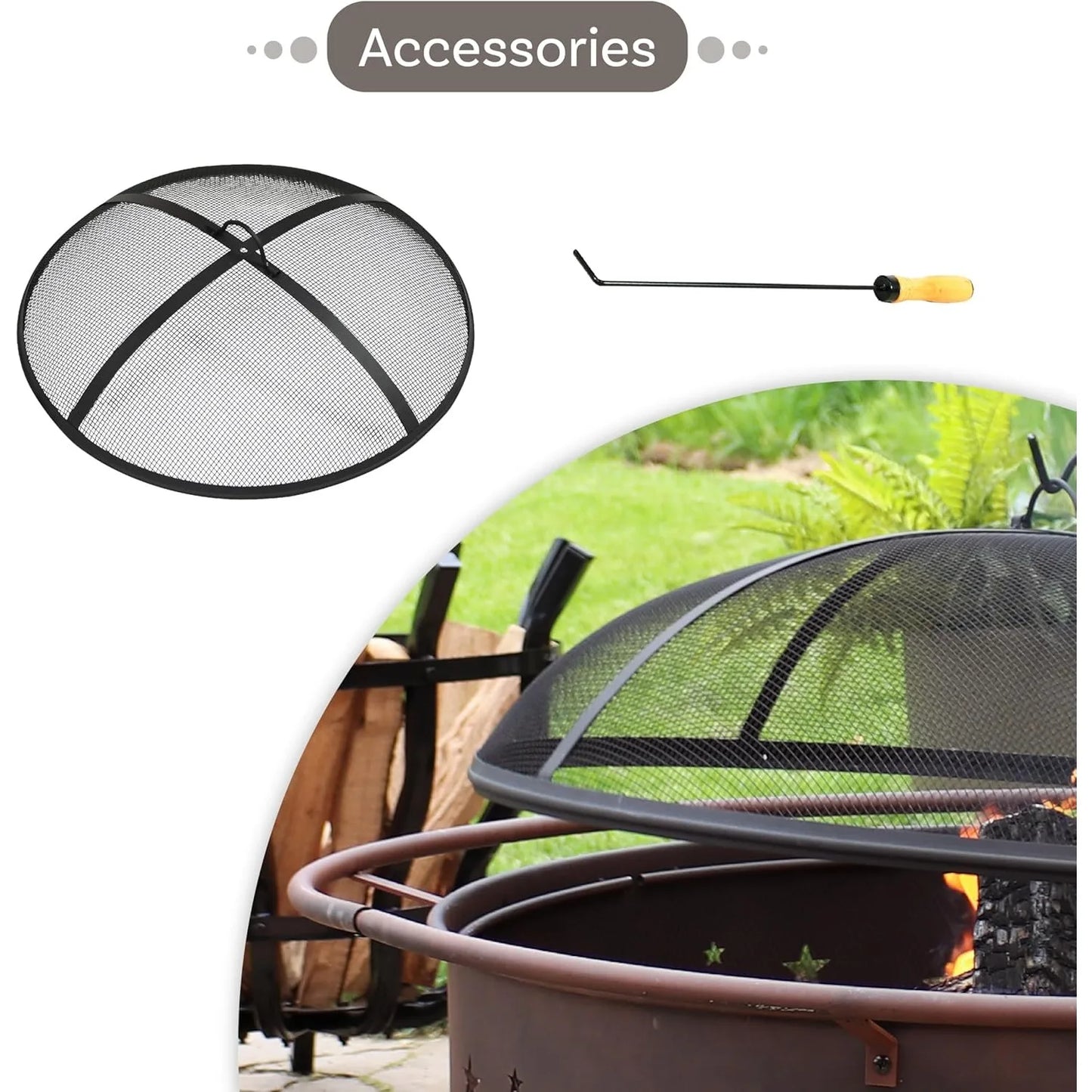 42 Inch Large Wood Burning Fire Pit With Round Spark Screen