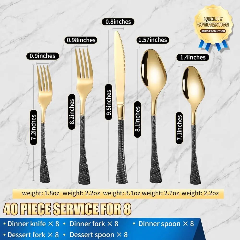 Mirror Polished 40 Piece Stainless Steel Cutlery Set Heavy Duty Dishwasher Safe