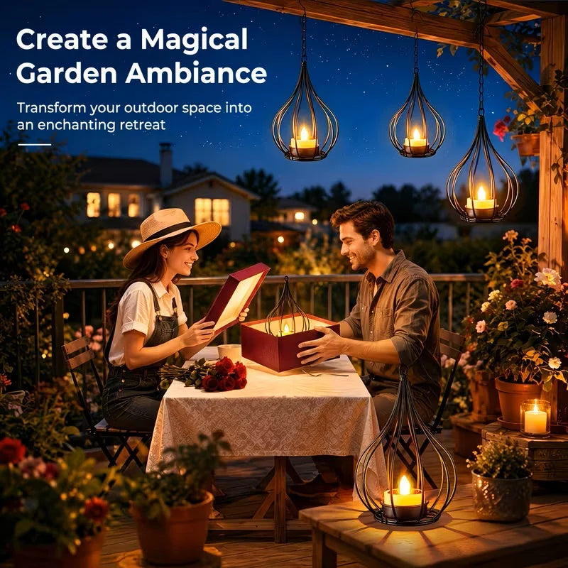 2 Pack Solar Lanterns Outdoor Waterproof,Hanging Solar Lights Outdoor with Flickering Flameless Candle,Gifts for Women Mom Grandma,Outdoor Solar Lanterns for Garden Patio Backyard Pathway Decor