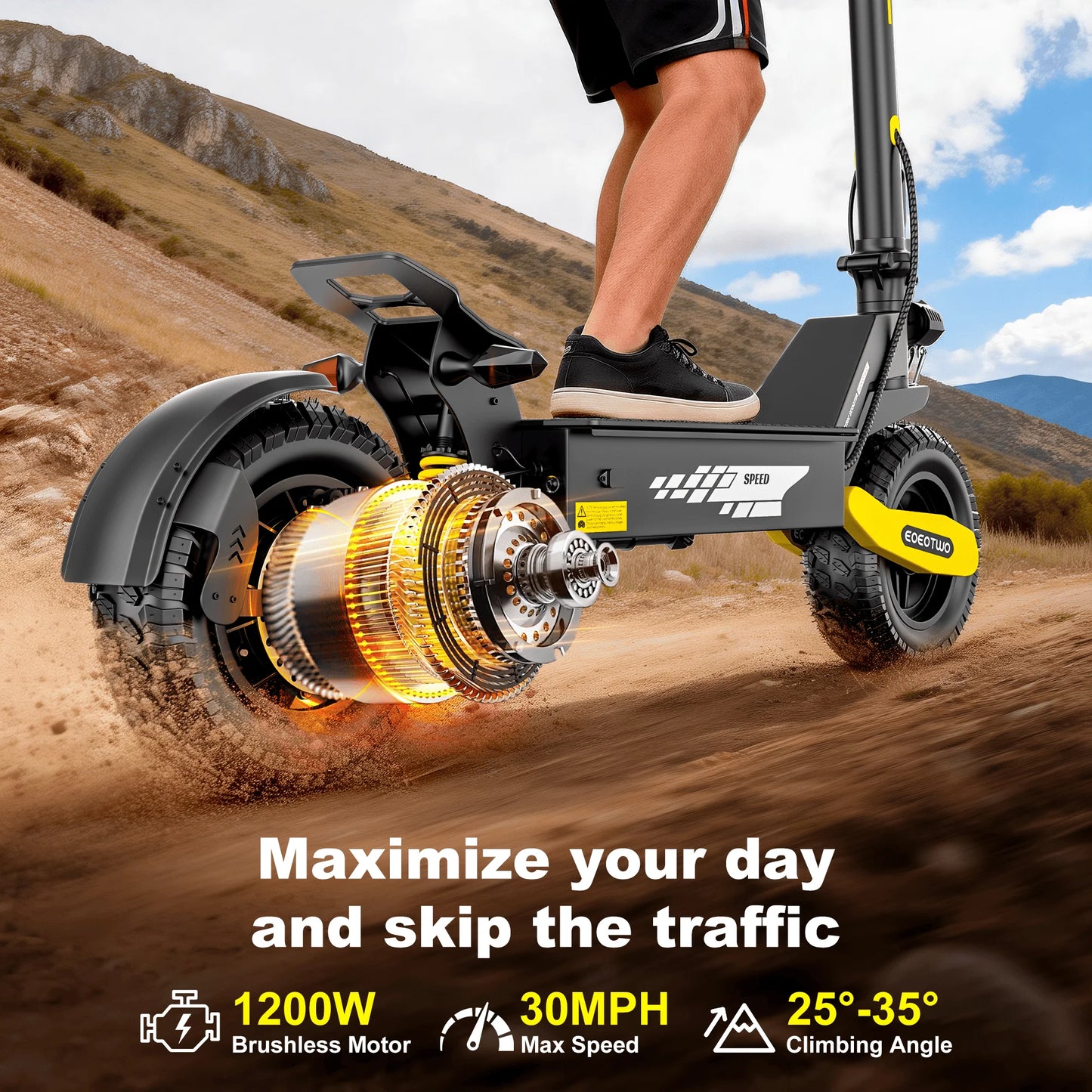 1200W Off Road Electric Scooter for Adults 48V 30MPH Foldable 11 Inch Tubeless