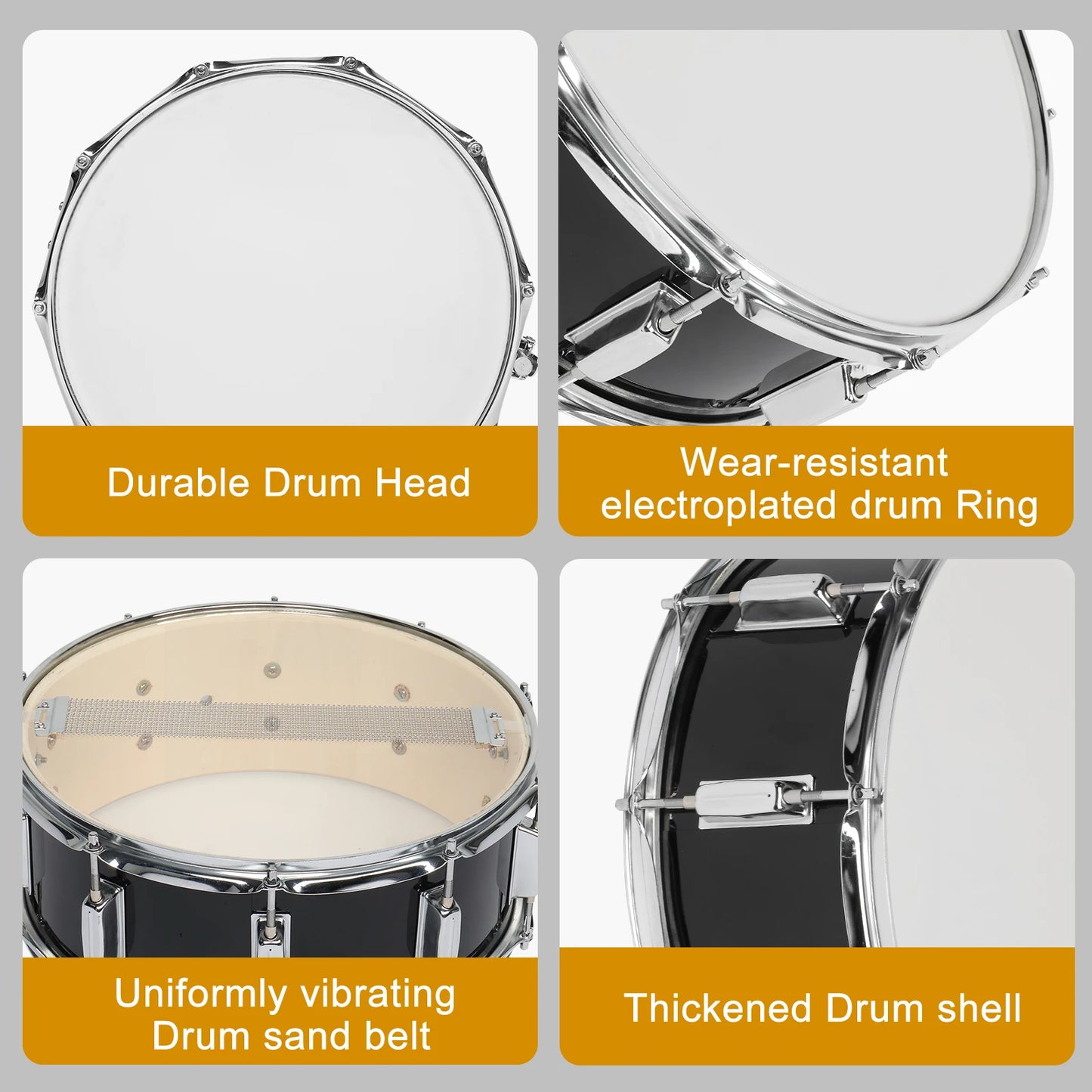 Fourteen Inch By Five Point Five Inch Snare Drum Set For Beginners Black