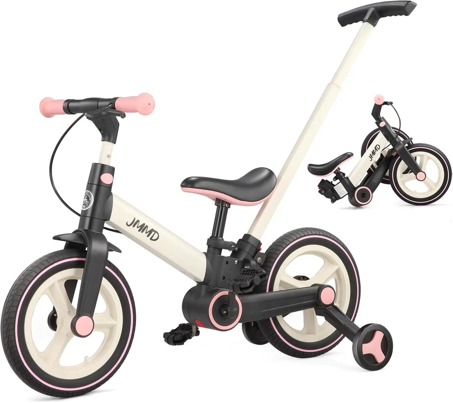Toddler Bike With Push Handle 6 In 1 Foldable Bike Pedals Training Wheels