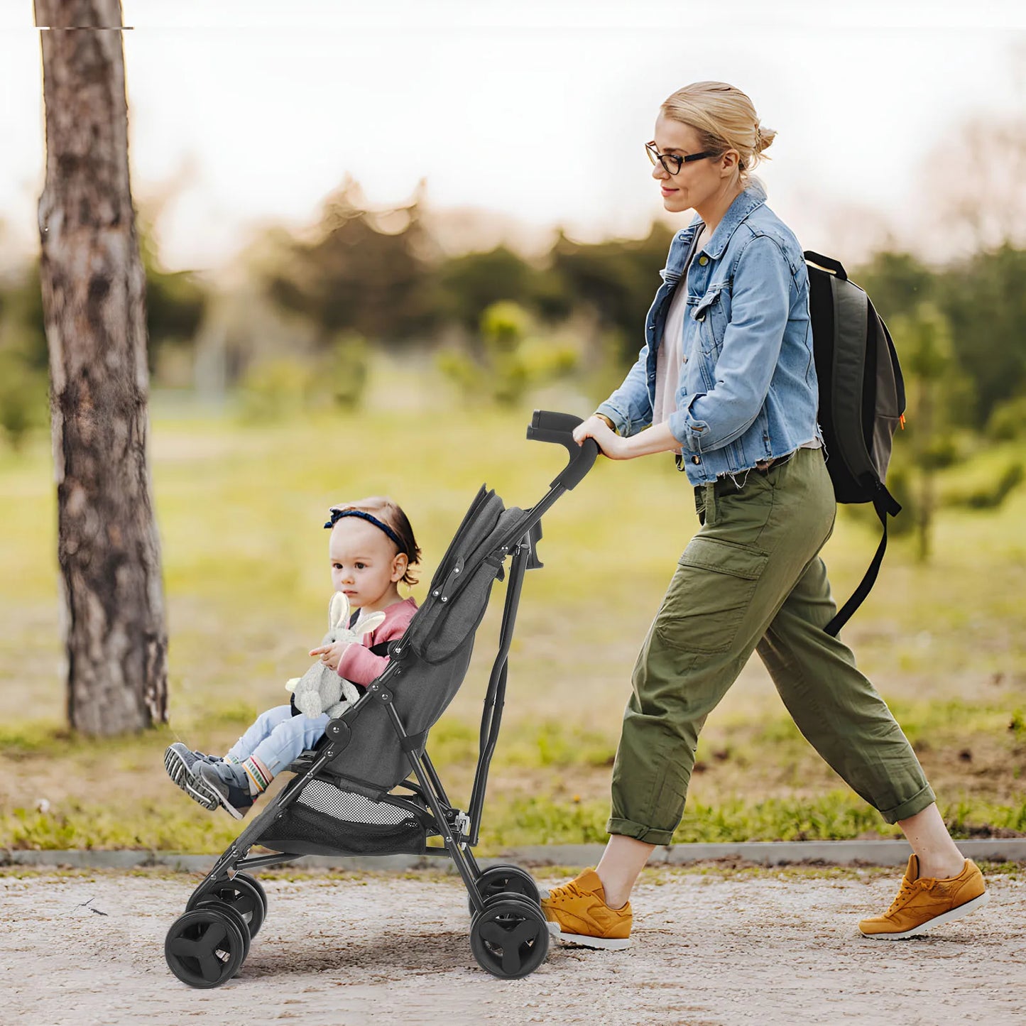 Lightweight Folding Kids Stroller Sit Or Lie Down Four Wheel