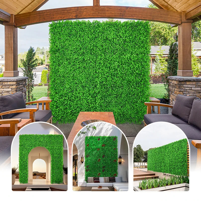 12pcs Artificial Boxwood Panel 24"x16"Eucalyptus Grass Hedge Panels UV Protected Suitable Fence Garden Wedding Backyard Decor