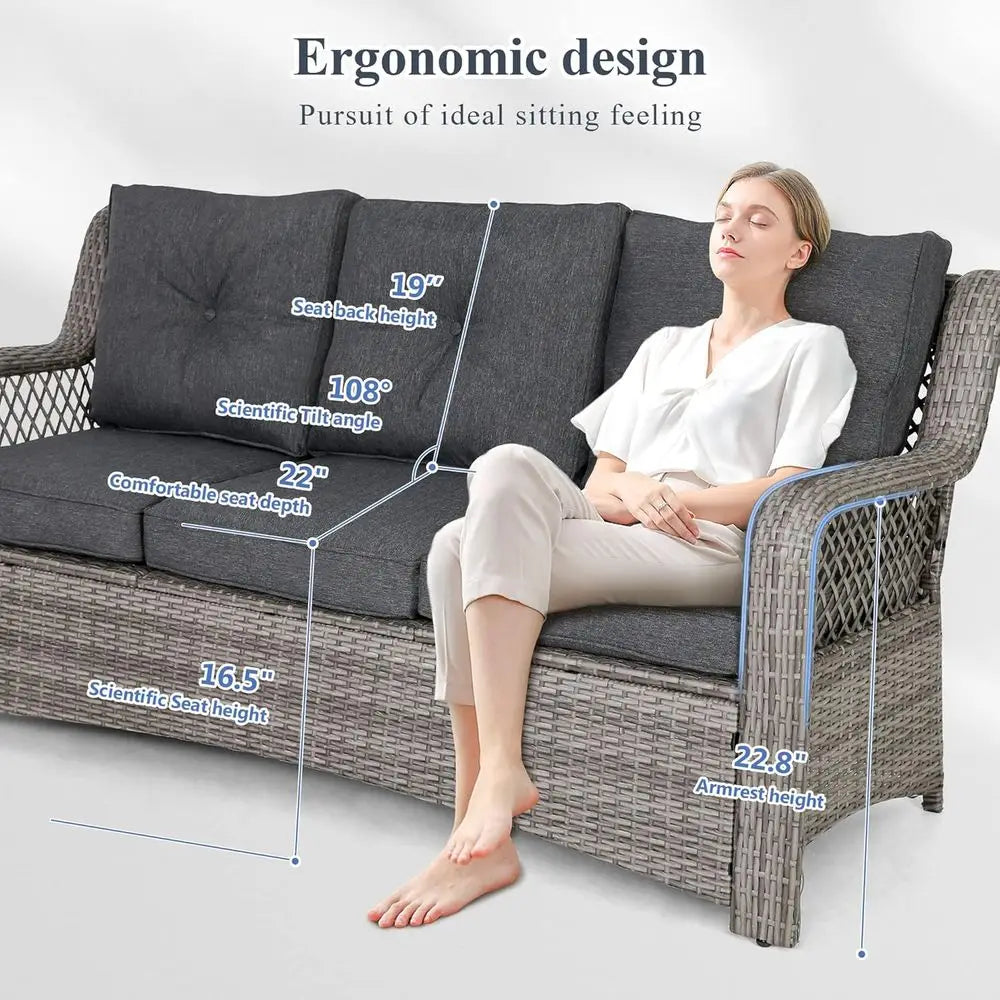 Grey Wicker Outdoor Patio Furniture Set 6 Piece With Sectional Sofa And Ottoman