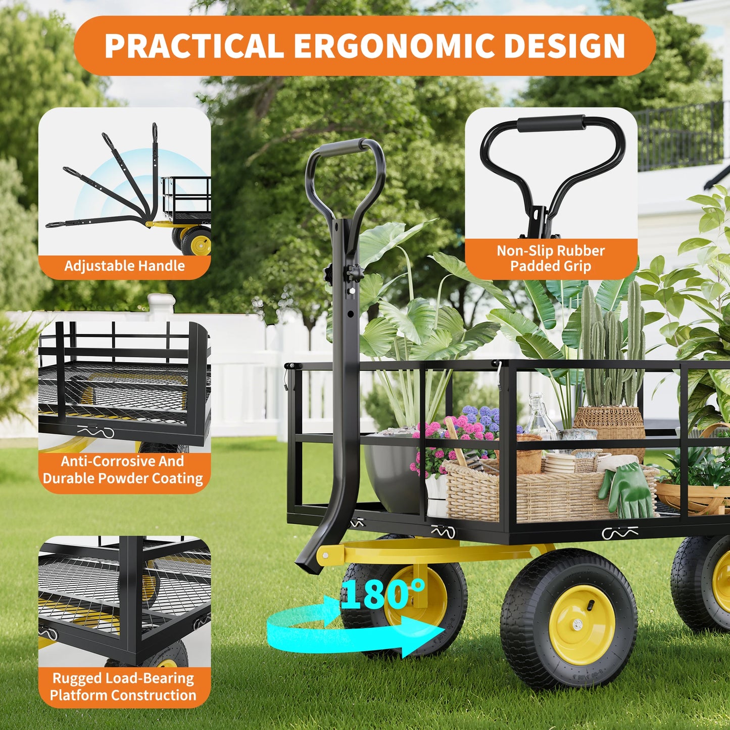 Heavy Duty Steel Garden Cart 1200 1400 Lbs Capacity 13 Inch Wheels