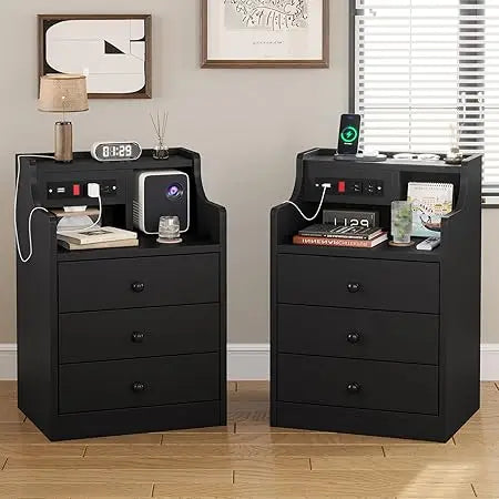 Adorneve Night Stands Set of 2 with Charging Station Hutch