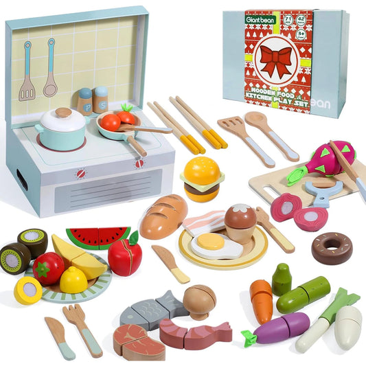 Wooden Play Food Set 78Pcs Pretend Kitchen Toys For Kids