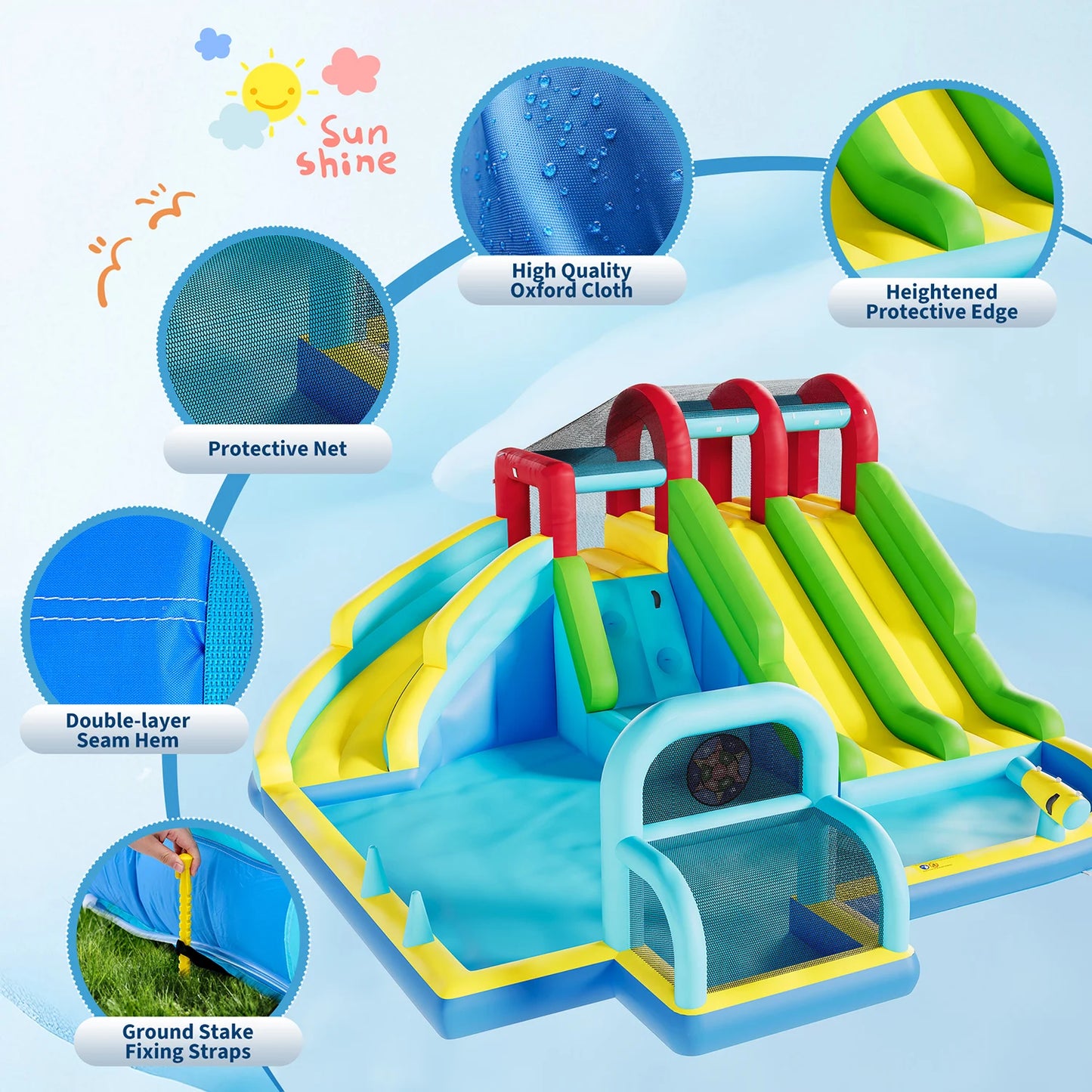 Inflatable Bounce House With 3 Water Slides Oxford Fabric Bouncy Castle For Kids
